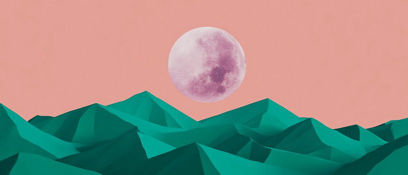 Vollmond über sanften Bergkuppen von Poster Art Shop