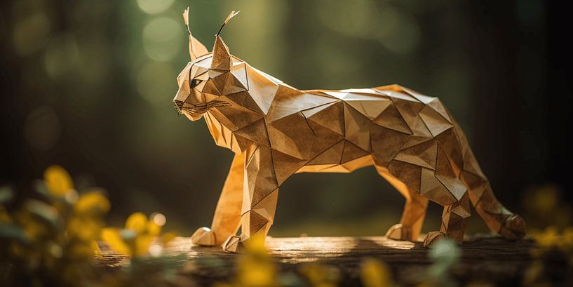 Toile murale en origami : lynx dans la nature sauvage par Surreal Media