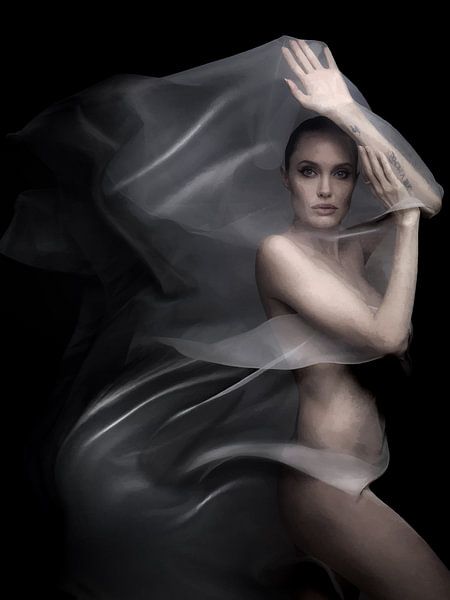 Angelina Jolie Artistic Nude Digital Art Portrait by Art By Dominic