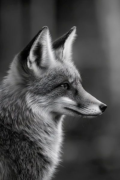 Renard en portrait noir et blanc par Poster Art Shop