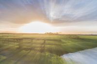 Sonnenaufgang mit schönem Licht auf der Wiese bei Bleskensgraaf, Neder