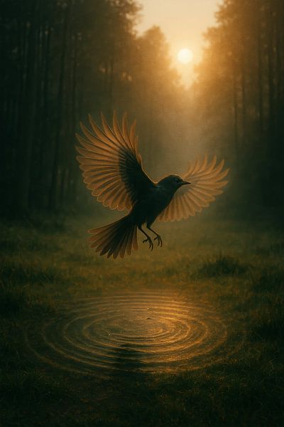 Wings of Light - Vogel im Morgennebel von But First Framing