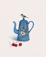 Blue Kettle With Bird And Cherries