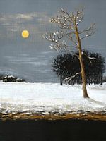 Paysage d'hiver avec lune - peinture acrylique enneigée