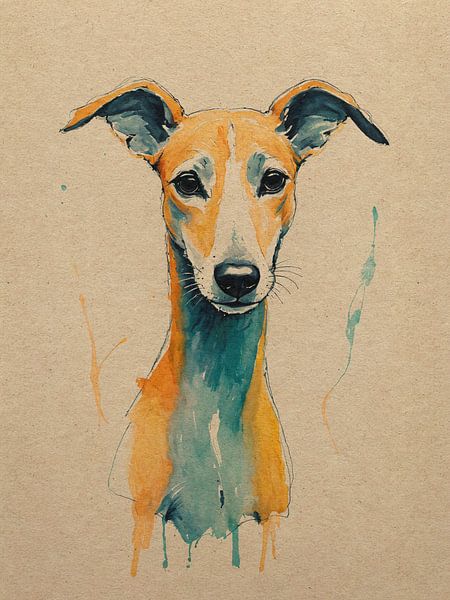 Gentle Portrait of a Whippet in Watercolour by Hilde Remerie Photography and digital art