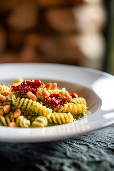 Colourful fusilli with pesto and pine nuts by Poster Art Shop