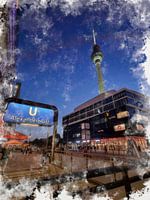 Alexanderplatz afgebeeld in aquarel