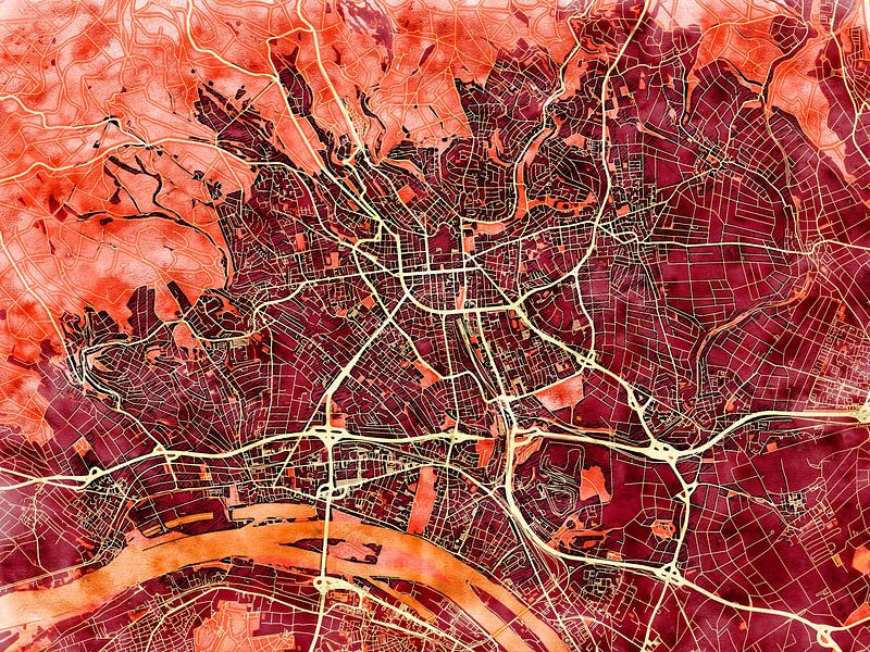 Carte de Wiesbaden avec le style 'Amber Autumn' par Maporia