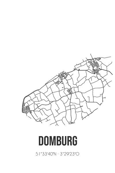 Domburg (Zeeland) | Carte | Noir et blanc par Affiches de lieux