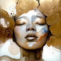 woman portrait in gold and watercolour watercolour