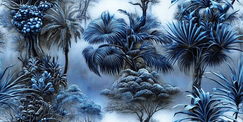 Blue Jungle | Wall Wallpaper by Karina Brouwer