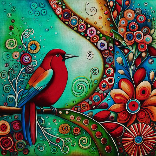 Small red bird with blue wings by Jan Keteleer