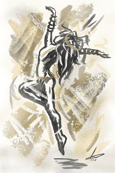 Oeuvre d'art moderne danseuse en noir jaune blanc gris par Emiel de Lange