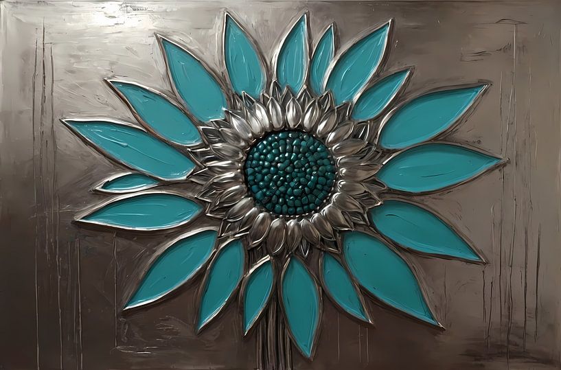 Türkis und Silber Sonnenblume Kunstwerk von Art & Soul Creations