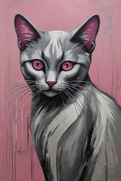 Rosa Augen Silber Katze gegen rosa Hintergrund von Art & Soul Creations