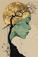 Ätherische Frau im Baum Silhouette Mond