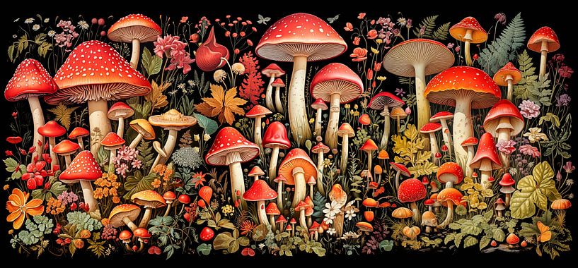 Herfstcollage met paddenstoelen en bloemen van Luc de Zeeuw