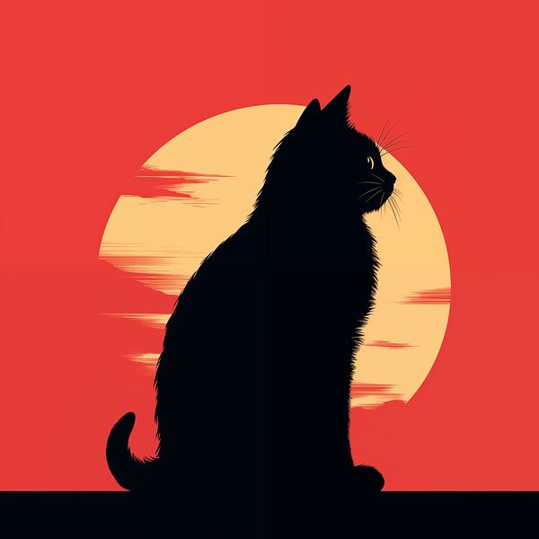 Silhouette de chat coucher de soleil Minimalisme par TheXclusive Art