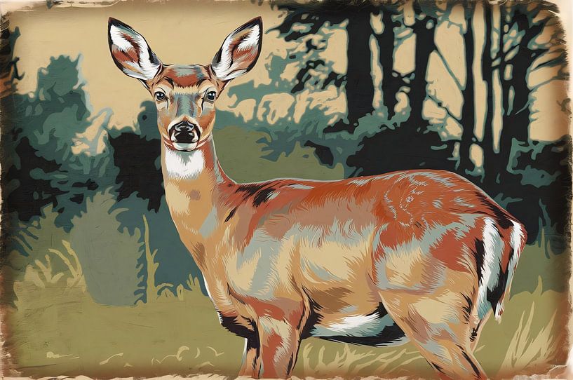 Vintage-Hirsch im Wald Gemälde von Imperial Art House