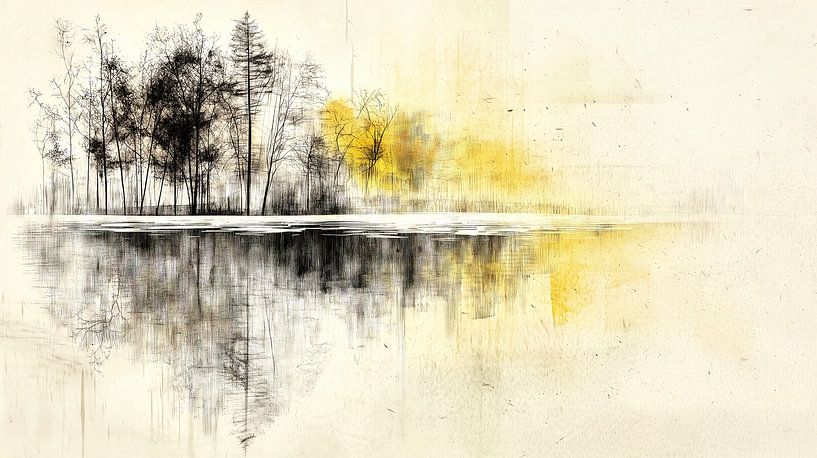 Winter trees on the frozen lake shore by Frank Heinz