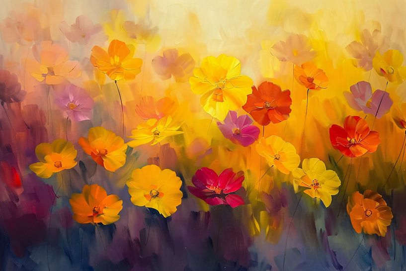 Fröhliches Blumenfeld mit leuchtenden Farben von Art & Soul Creations