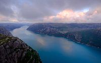 Sonnenuntergang am Preikestolen, Lysefjorden, Norwegen