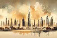 Dubai Skyline: Künstlerische Impression bei Dämmerung