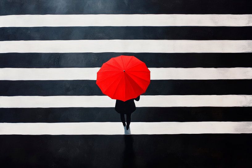 Parapluies rouges sur les passages piétons par Poster Art Shop