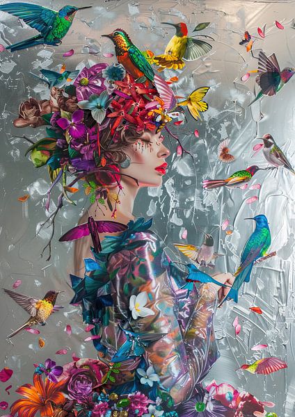 Woman by Abstract Painting