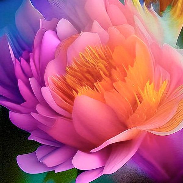 Still Life with Flowers XII - lush flower orange, pink, lilac and yellow by Lily van Riemsdijk - Art Prints with Color