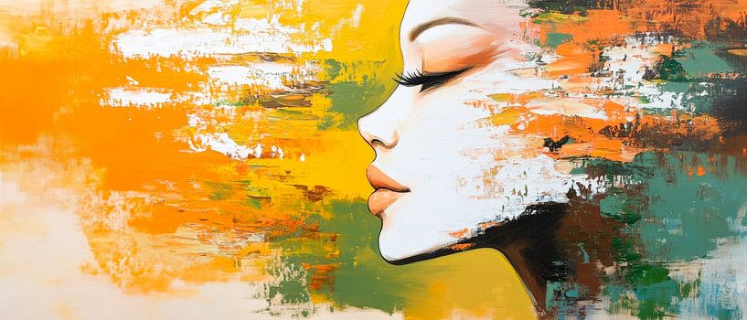 Traumhafte Portraitsilhouette in Farbenblitz von Poster Art Shop