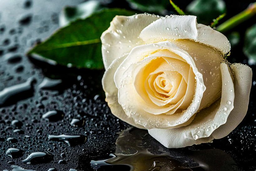 Rose blanche avec gouttes d'eau par Imperial Art House