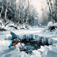 Kingfisher in Winter Forest