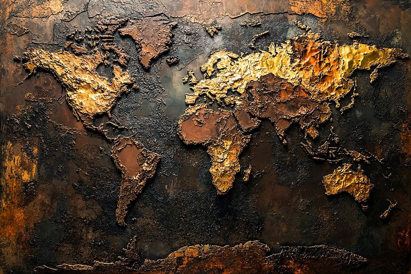 Carte du monde abstraite en métal par Imperial Art House