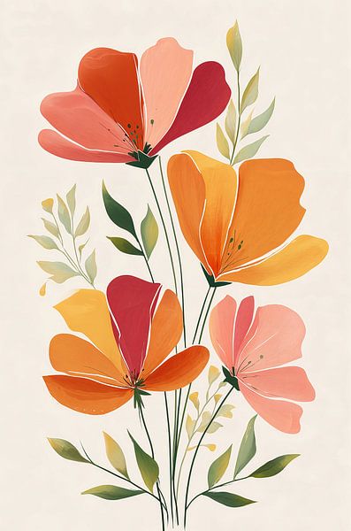 Botanical Illustration in Yellow, Pink and Orange no. 4 by Studio BB