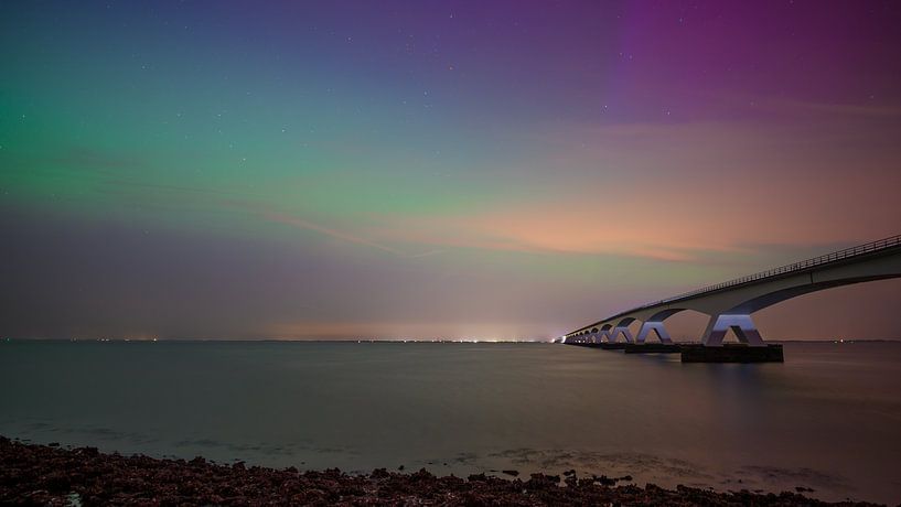 Zeelandbrug with northern lights by Jan Jongejan