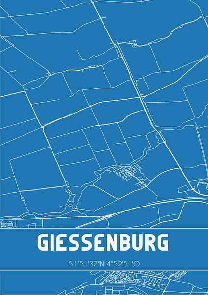 Blaupause | Karte | Gießenburg (Südholland) von Ortsdrucke