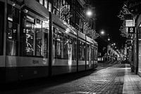 Leidsestraat with tram by night
