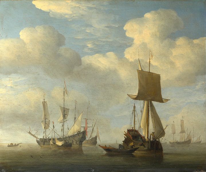 Ein englisches Schiff und niederländische Schiffe werden beruhigt, Willem van de Velde von Meisterhafte Meister
