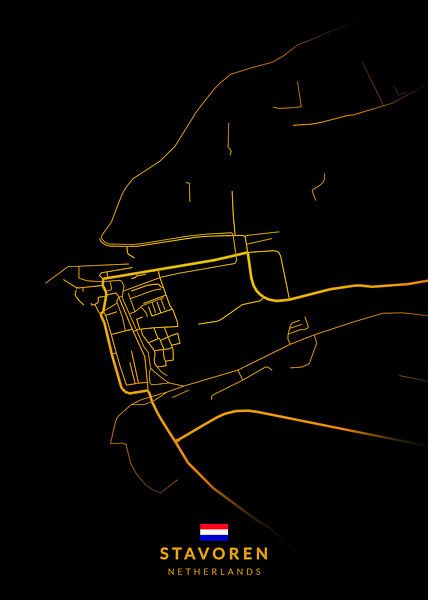 Stavoren Stadtplan Modern Schwarz Gold von Kenda Maruyama