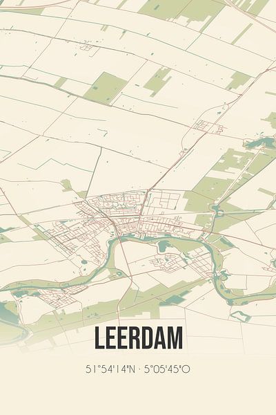 Vieille carte de Leerdam (Utrecht) par Affiches de lieux