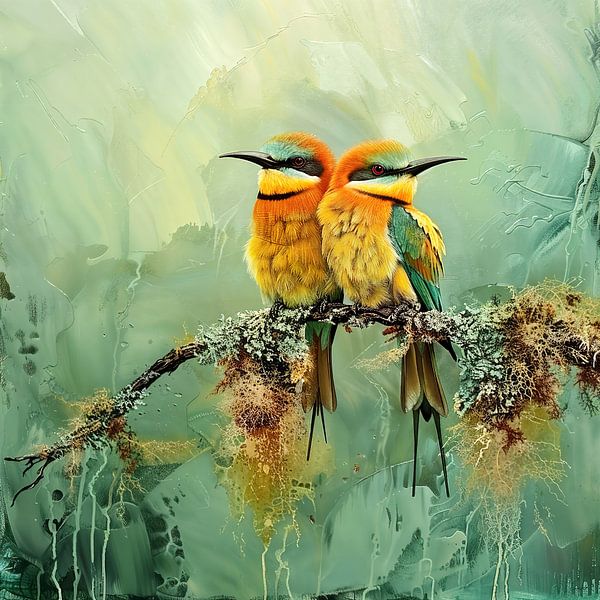 Zwei Bienenfresser auf einem Ast von Lauri Creates