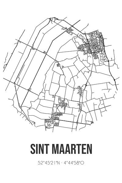 Sint Maarten (North Holland) | Map | Black and White by Prints of Place