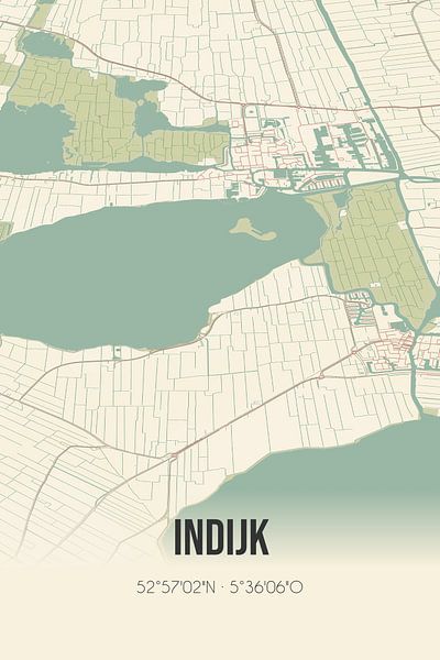 Alte Karte von Indijk (Fryslan) von Ortsdrucke