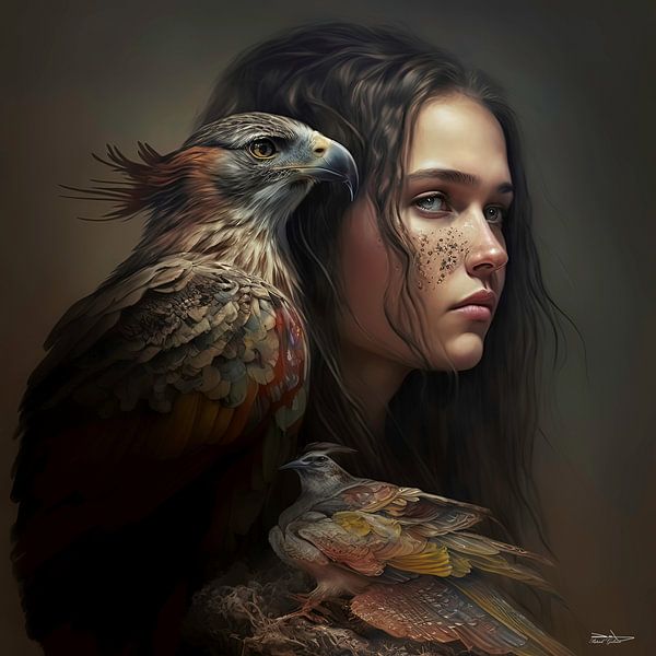 Mädchen gemischt mit Vogel von Gelissen Artworks