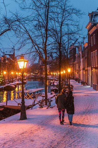 Leiden - Un couple traverse le Vieux Rhin enneigé (0013) par Reezyard