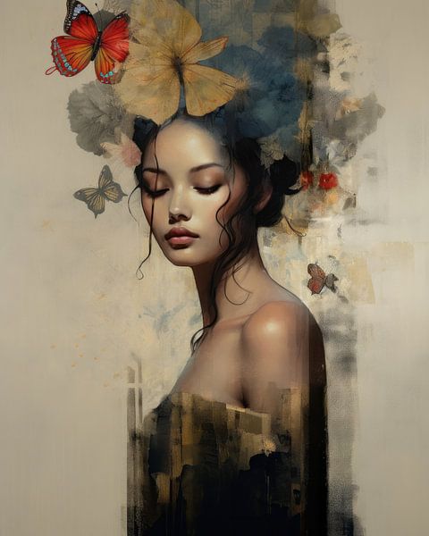 Modernes Mischtechnik-Porträt von Carla Van Iersel