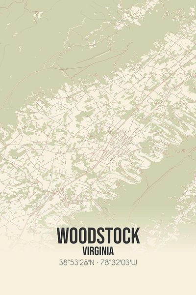 Alte Karte von Woodstock (Virginia), USA. von Ortsdrucke