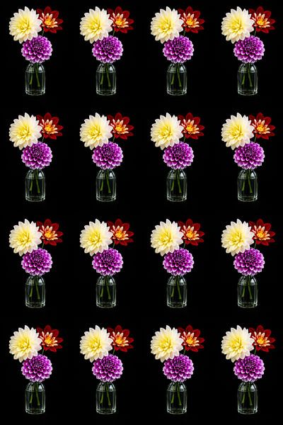 Dahlien&#039;s farbig vervielfältigt 4x4 von Henriette Tischler van Sleen