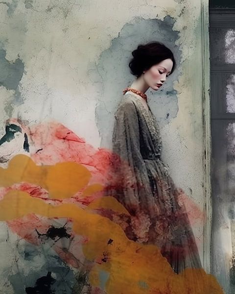 Mixed media portrait in pastel colours by Carla Van Iersel